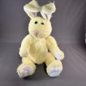Chrisha Playful Plush Yellow Bunny Rabbit Vintage 9” bendable ears pink nose