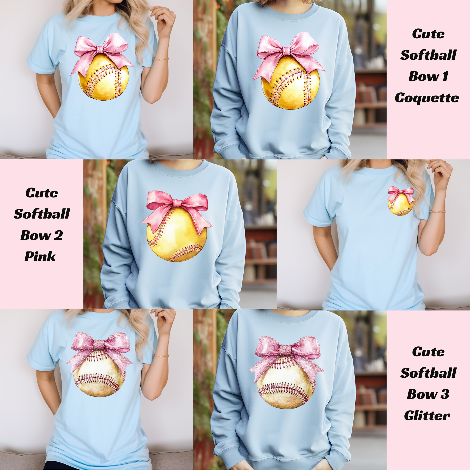 Cute Softball Bow Collection 3 Choices