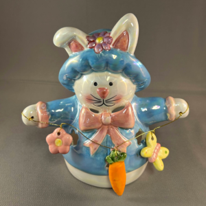Blue Bunny Candle Holder glazed with Easter theme tea light lantern